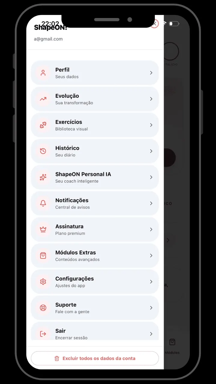 Tela Menu do app ShapeON!