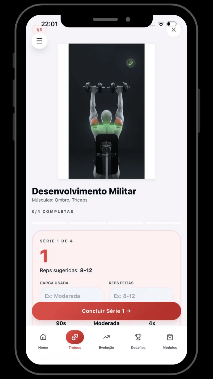 Tela Vídeo de exercício do app ShapeON!